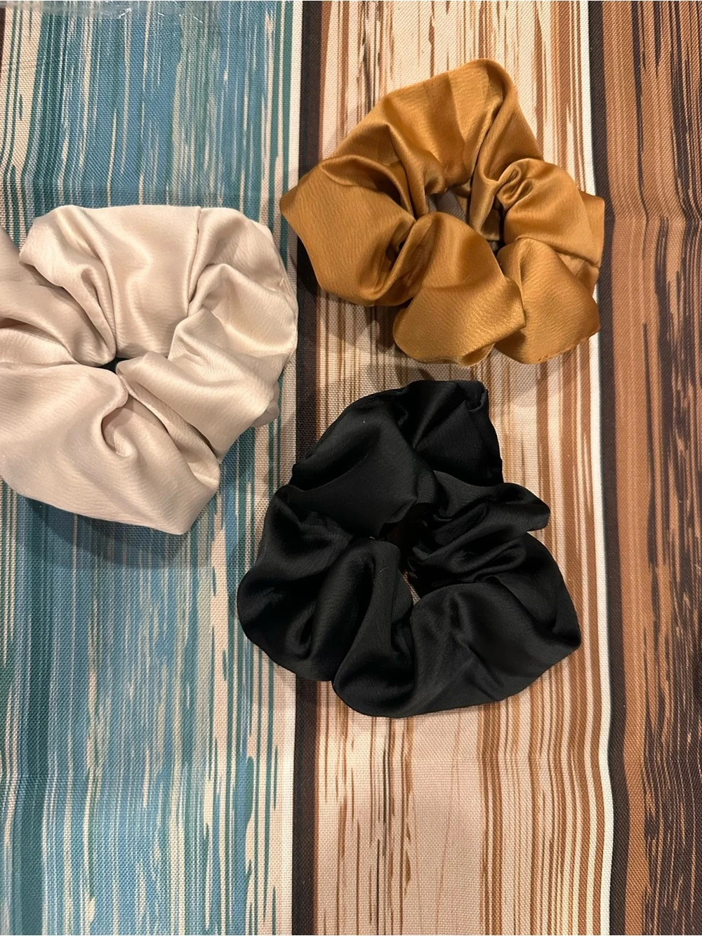 Satin Scrunchie Trio - Black, Gold, Cream
